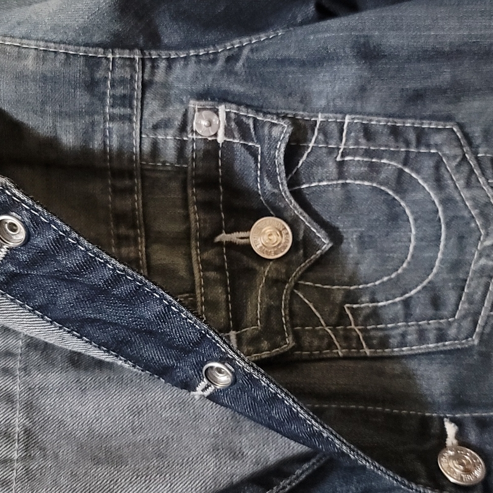 **SOLD***MEN'S TRUE RELIGION TRUCKER DENIM JEAN JACKET MED EUC - Picture 8 of 8